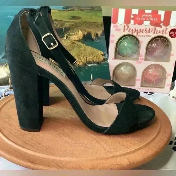 Steve Madden Women's Carrson Block Heel Black Suede Sandal Size 9.5 M - Picture 3 of 14